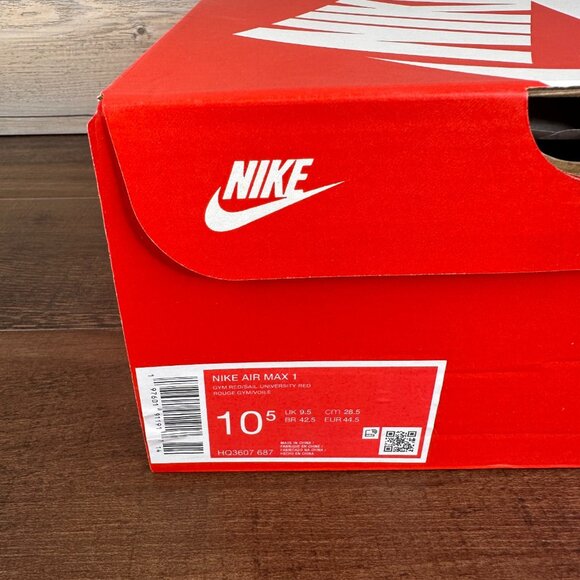 Nike Air Max 1 Mens Size 10.5 Gym Red Sail University Red Crimson HQ3607 687 - Picture 9 of 9